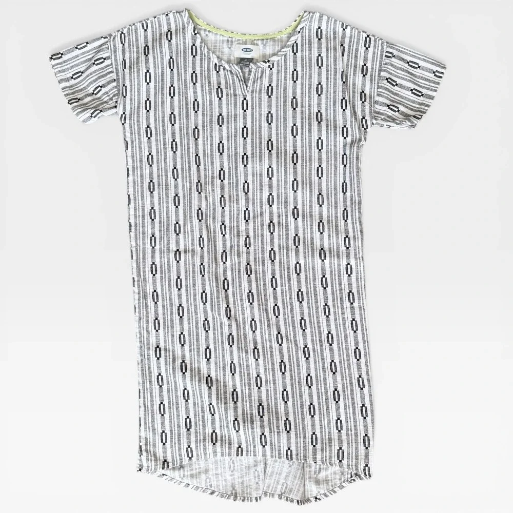Old Navy Girls Black White Geometric Stripe Shift Dress Size M 8 Short Sleeve
